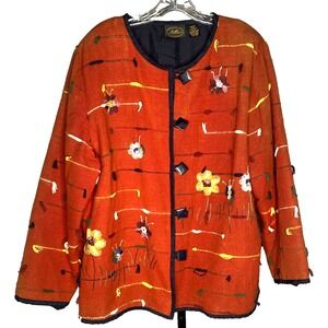 Vintage 100% Cotton 90's Allure Floral Embroidered Burnt Orange Jacket sun-faded